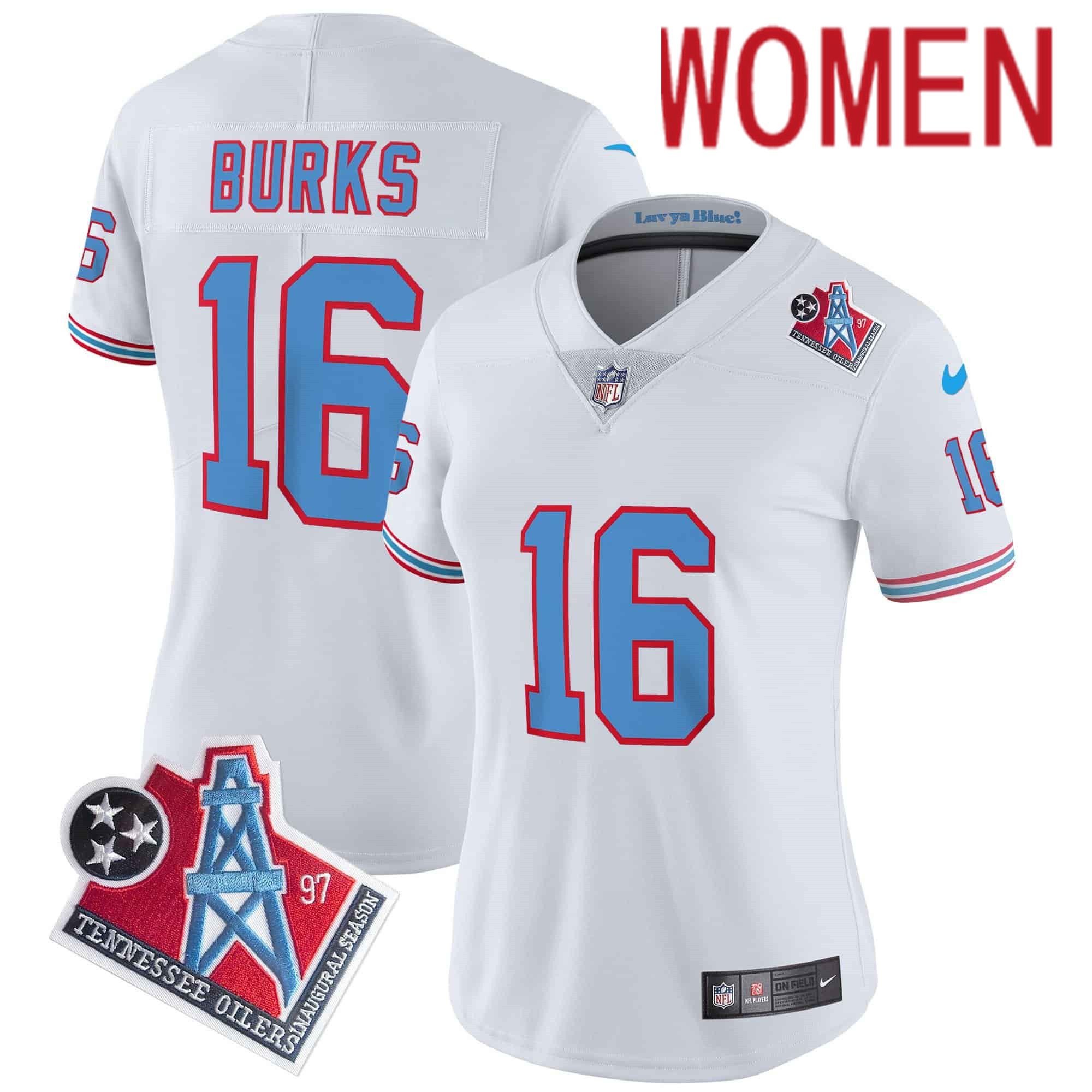 Women Tennessee Titans 16 Burks White 1997 Throwback 2024 Nike Limited Vapor NFL Jersey